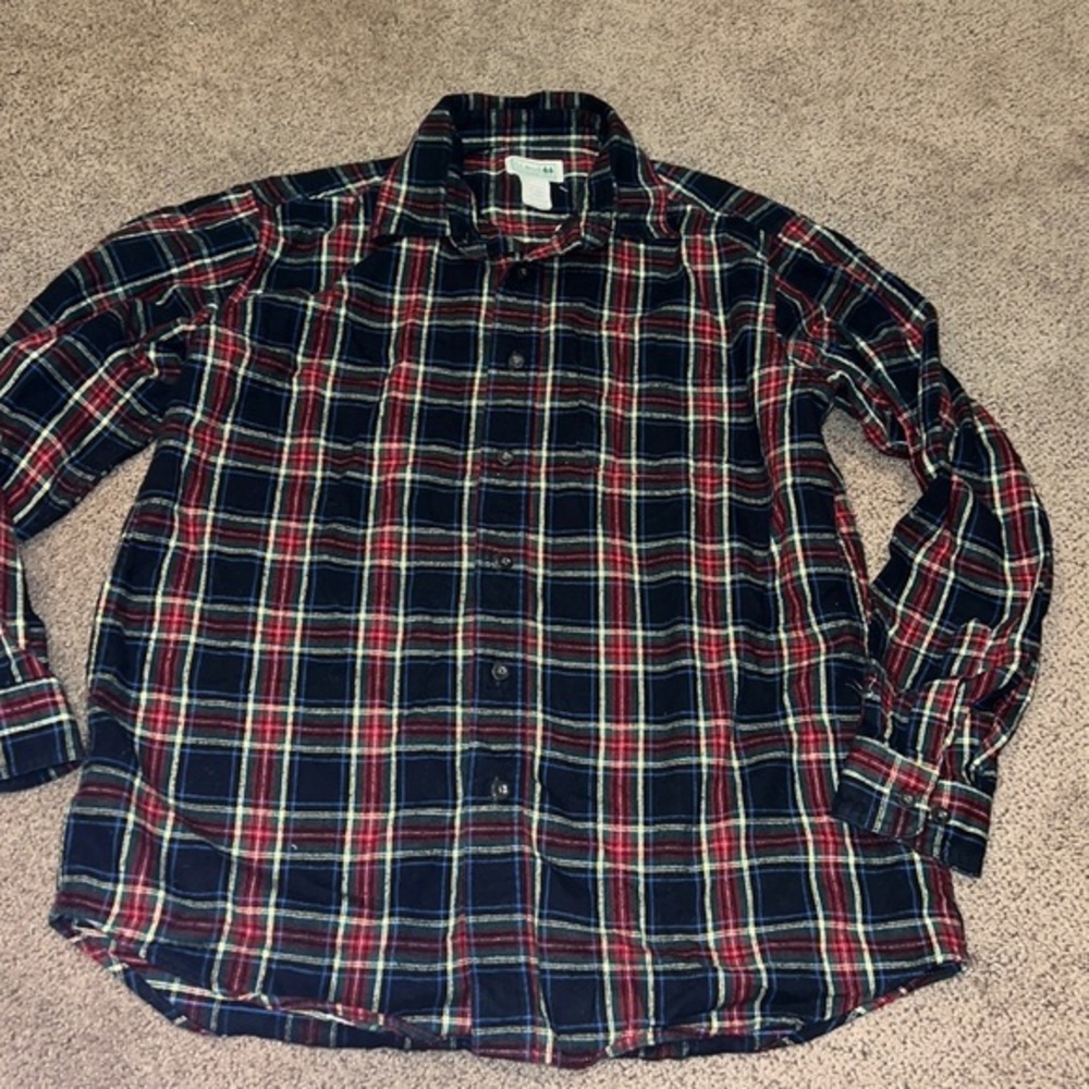 LL Bean men's flannel medium‎ red blue yellow button down plaid shirt